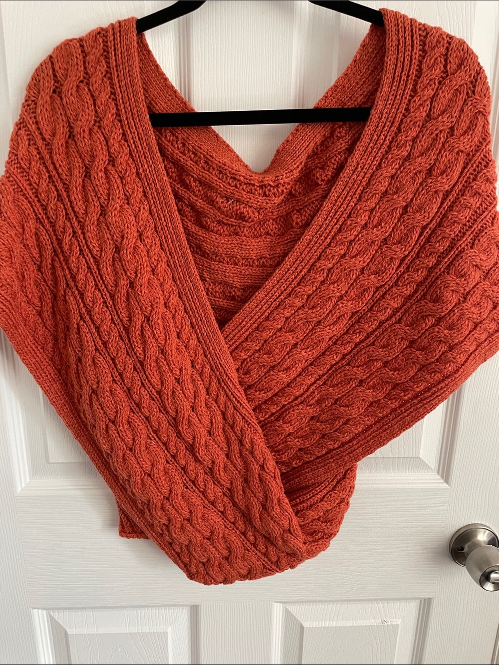 Aran Crafts Off-the-Shoulder Cable Knit Sweater - Rust
